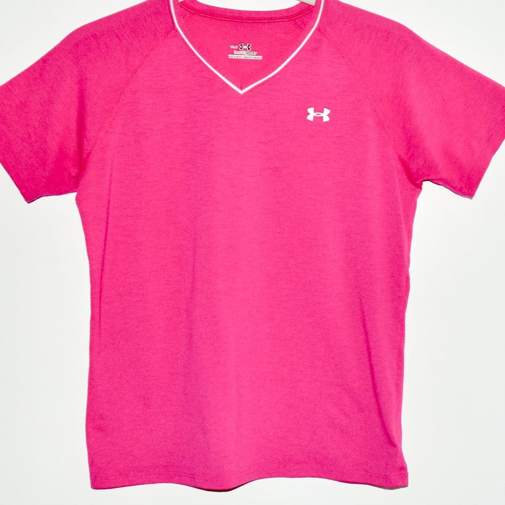 Under Armour HeatGear Pink Short Sleeve V-Neck T-Shirt - Large